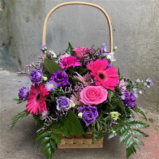 Purple & Pink Basket - Funeral Flowers Aberdeen
