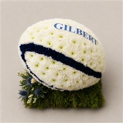 Rugby ball funeral tribute